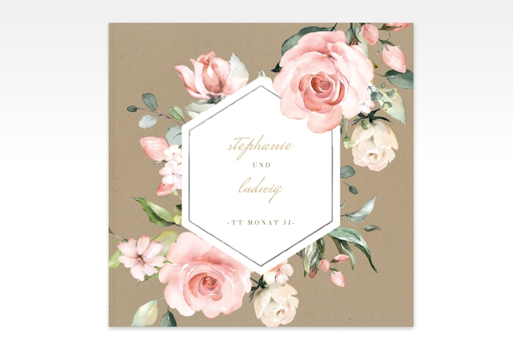 Gästebuch Creation Graceful 20 x 20 cm, Hardcover silber mit Rosenblüten in Rosa und Weiß