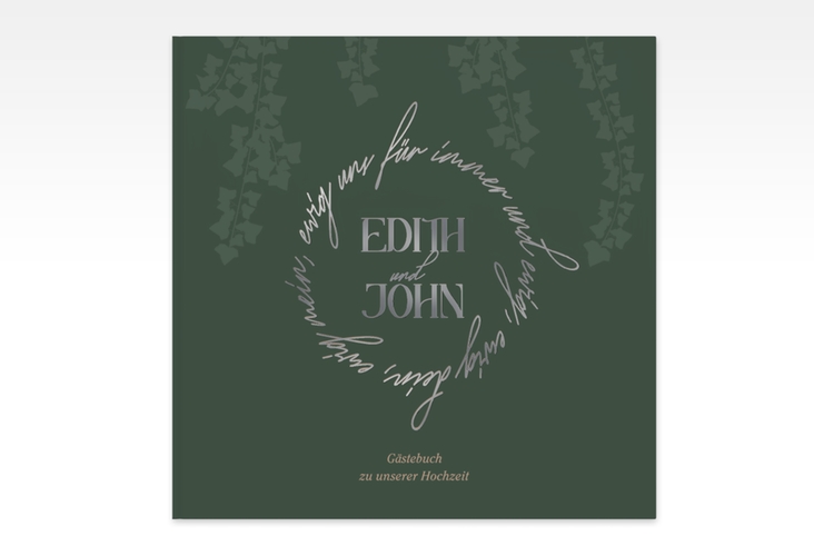 Gästebuch Creation Efeugrün 20 x 20 cm, Hardcover silber im Fantasy-Elfen-Design mit Efeu