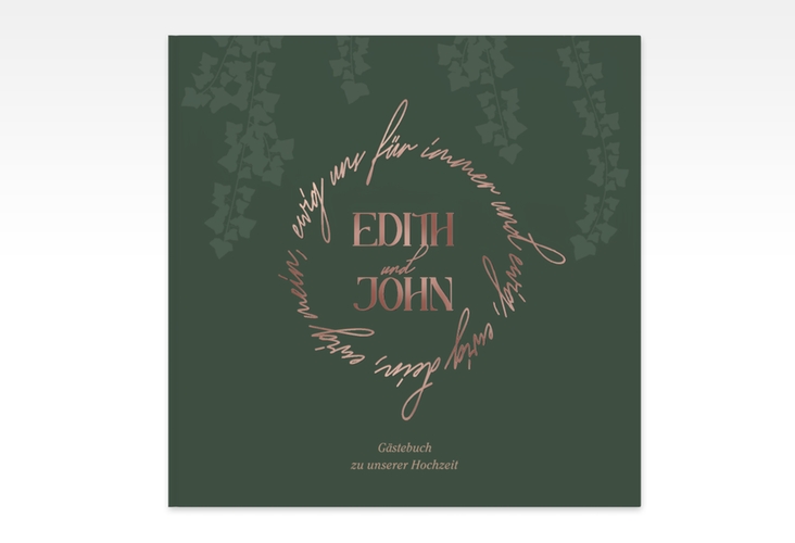 Gästebuch Creation Efeugrün 20 x 20 cm, Hardcover rosegold im Fantasy-Elfen-Design mit Efeu