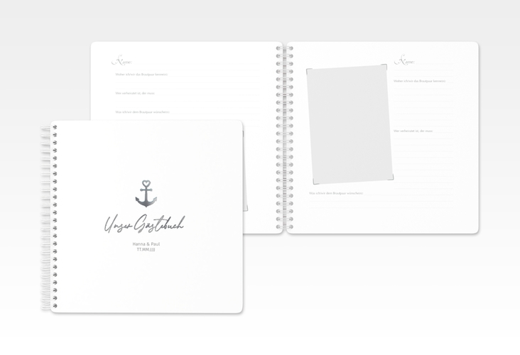 Gästebuch Hochzeit Ankerliebe Ringbindung silber im minimalistischen maritimen Design mit Anker