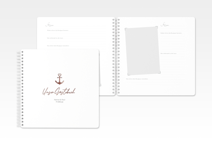 Gästebuch Hochzeit Ankerliebe Ringbindung rosegold im minimalistischen maritimen Design mit Anker