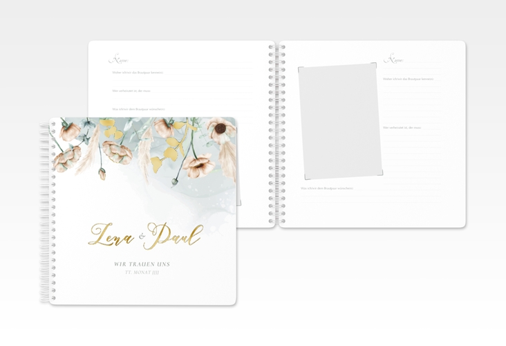 Gästebuch Hochzeit Anemone Ringbindung gold