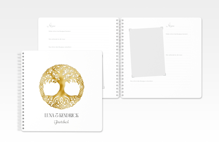 Gästebuch Hochzeit Lebensbaum Ringbindung gold im Stil der Kelten und Wikinger