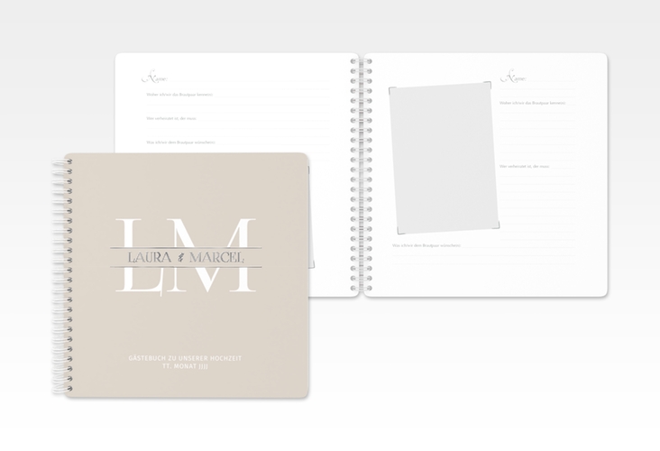 Gästebuch Hochzeit Monogramm Ringbindung silber