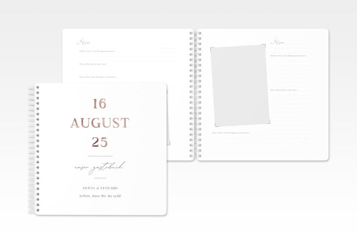 Gästebuch Hochzeit Authentisch Ringbindung rosegold in schlichtem Design mit großem Hochzeitsdatum
