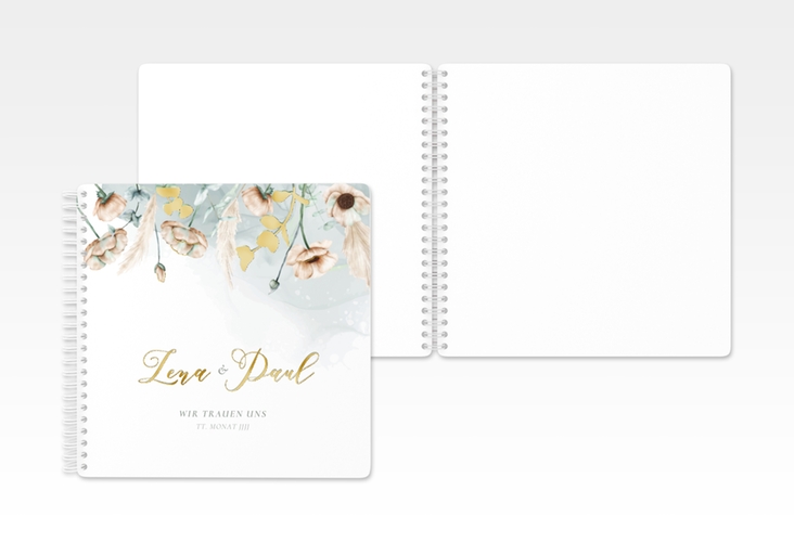 Gästebuch Hochzeit Anemone Ringbindung gold