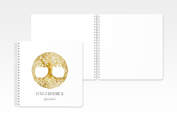 Gästebuch Hochzeit Lebensbaum Ringbindung gold im Stil der Kelten und Wikinger