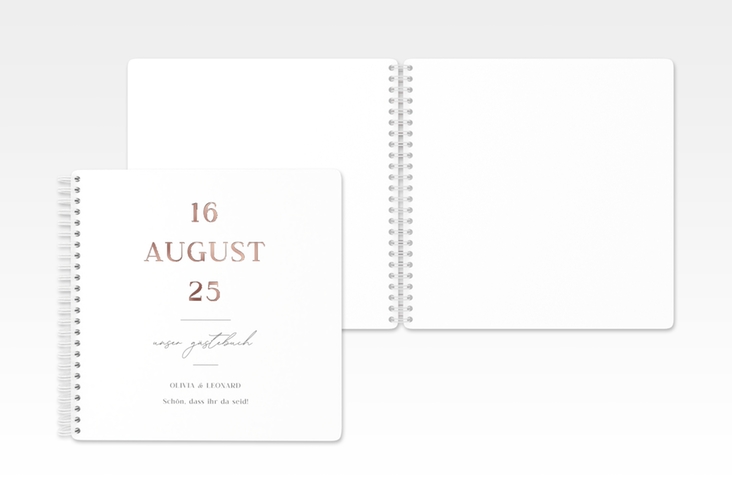 Gästebuch Hochzeit Authentisch Ringbindung rosegold in schlichtem Design mit großem Hochzeitsdatum