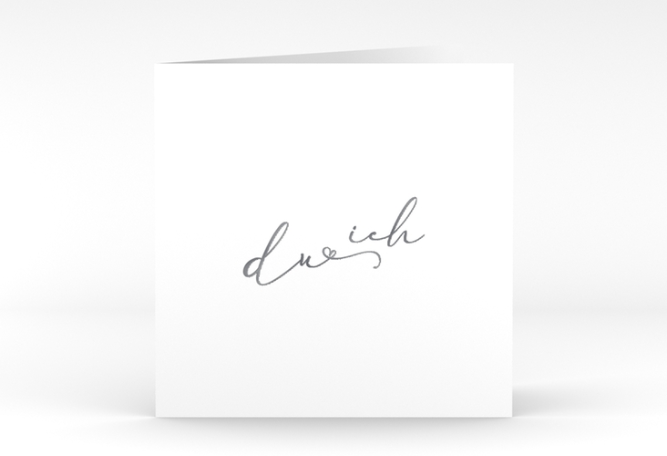 Hochzeitseinladung Zweisamkeit quadr. Klappkarte silber im minimalistischen Stil mit Aufschrift du & ich