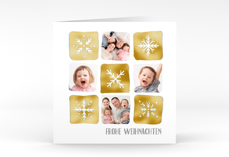 Weihnachtskarte Snowflakes quadr. Klappkarte gold