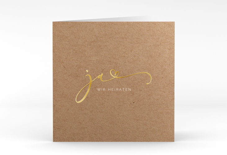 Hochzeitseinladung Jawort quadr. Klappkarte gold modern minimalistisch mit veredelter Aufschrift