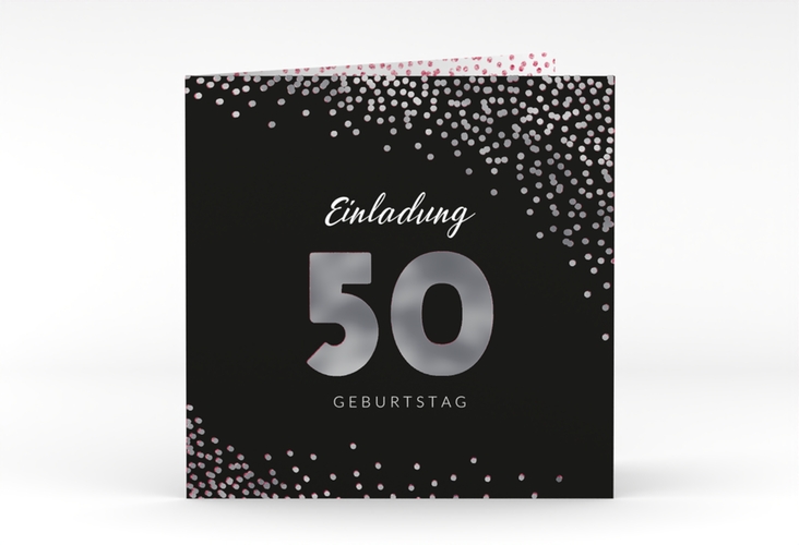 Einladung 50. Geburtstag Glitzer quadr. Klappkarte silber