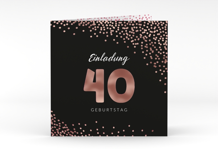 Einladung 40. Geburtstag Glitzer quadr. Klappkarte rosegold