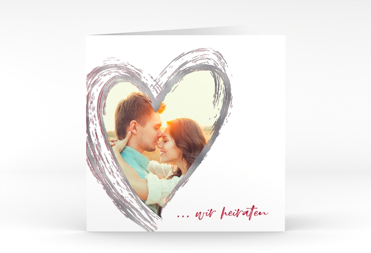 Hochzeitseinladung Liebe quadr. Klappkarte silber