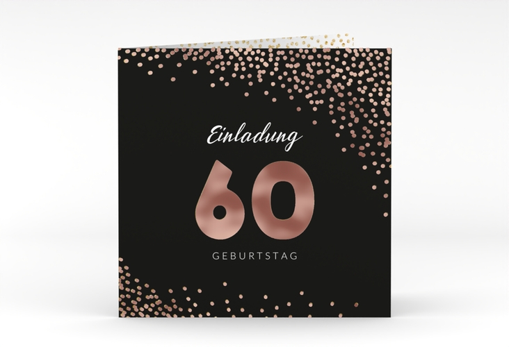 Einladung 60. Geburtstag Glitzer quadr. Klappkarte rosegold
