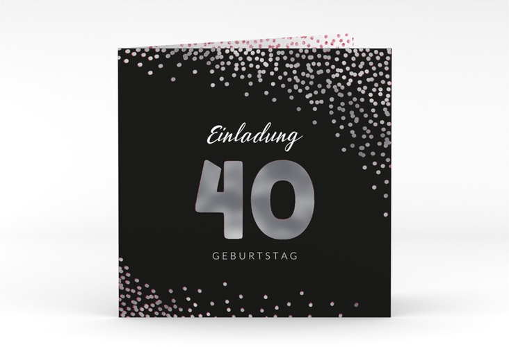 Einladung 40. Geburtstag Glitzer quadr. Klappkarte silber