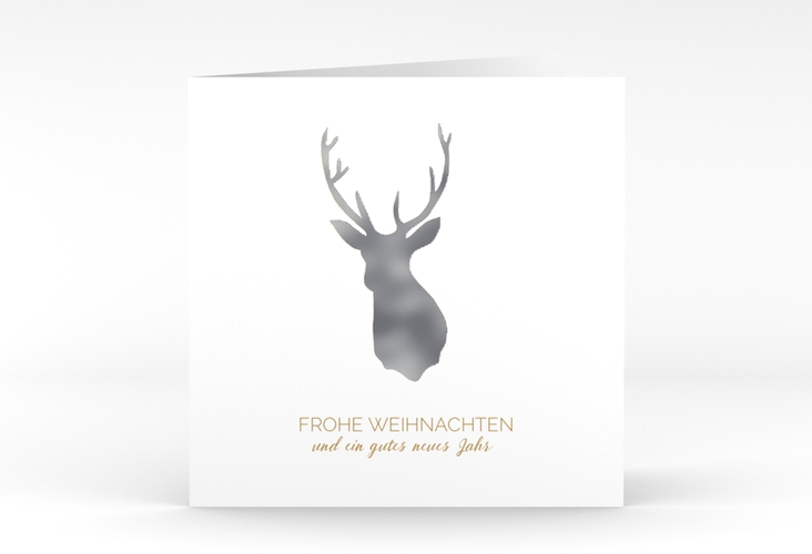 Business-Weihnachtskarte Deer quadr. Klappkarte silber und weiß mit Hirsch-Motiv