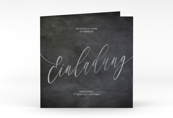 Einladung 80. Geburtstag Board quadr. Klappkarte silber