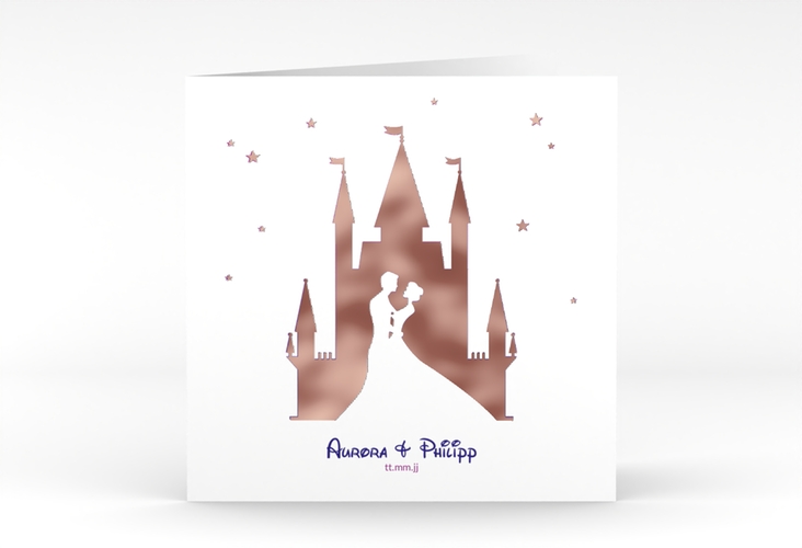 Hochzeitseinladung Castle quadr. Klappkarte rosegold