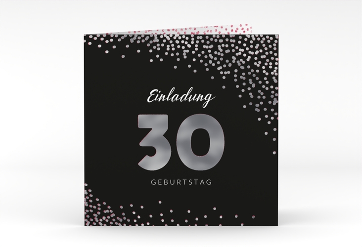 Einladung 30. Geburtstag Glitzer quadr. Klappkarte silber