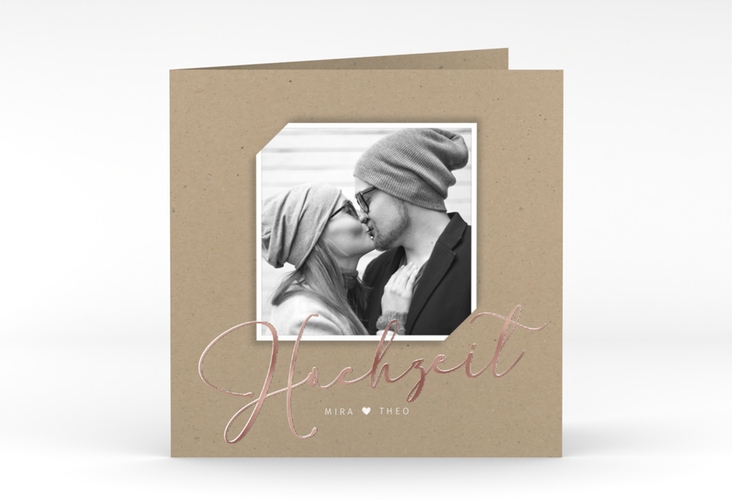 Hochzeitseinladung Crafty quadr. Klappkarte rosegold mit Foto