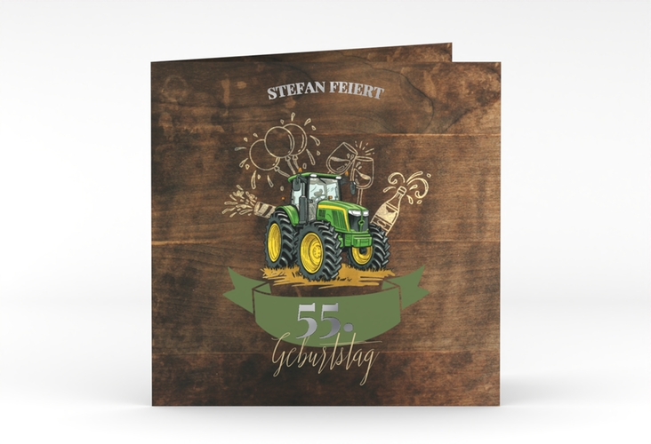 Einladung Geburtstag Bulldog quadr. Klappkarte silber