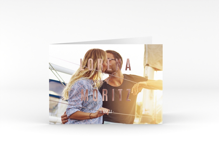 Hochzeitseinladung Memory A6 Klappkarte quer rosegold