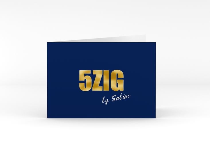 Einladung 50. Geburtstag Zig A6 Klappkarte quer gold