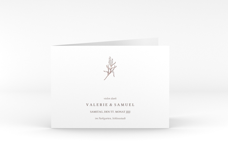 Danksagungskarte Hochzeit Ivy A6 Klappkarte quer rosegold minimalistisch mit kleiner botanischer Illustration