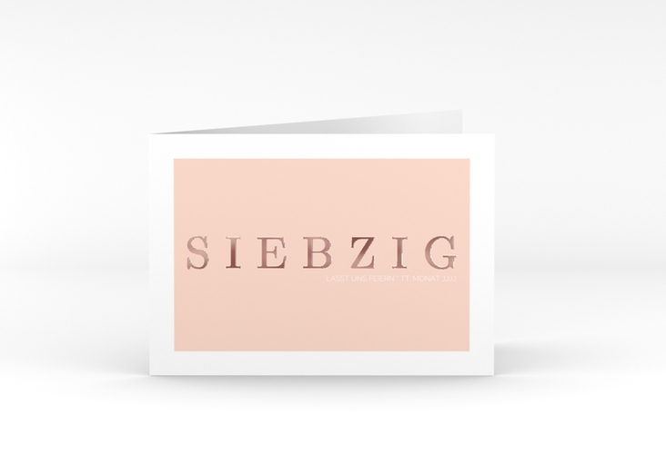 Einladung 70. Geburtstag Schlicht A6 Klappkarte quer rosegold