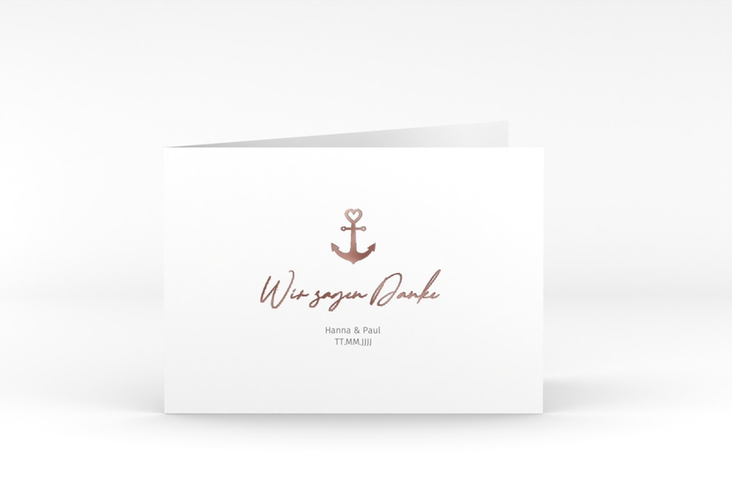 Dankeskarte Hochzeit Ankerliebe A6 Klappkarte quer rosegold im minimalistischen maritimen Design mit Anker