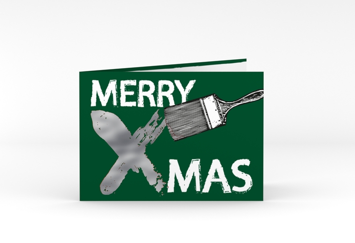 Geschäftliche Weihnachtskarte Pinsel A6 Klappkarte quer silber