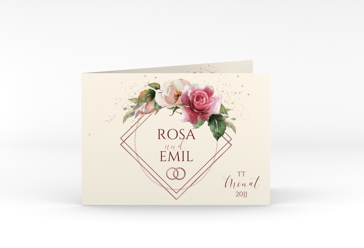 Hochzeitseinladung Rosenbogen A6 Klappkarte quer rosegold