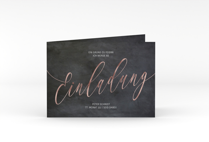 Einladung 60. Geburtstag Board A6 Klappkarte quer rosegold