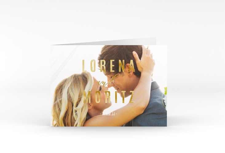Danksagungskarte Hochzeit Memory A6 Klappkarte quer gold