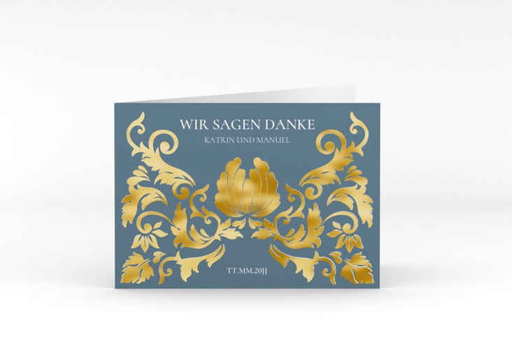 Danksagungskarte Hochzeit Royal A6 Klappkarte quer gold mit barockem Blumen-Ornament