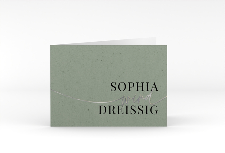 Einladung Geburtstag Einfach A6 Klappkarte quer silber