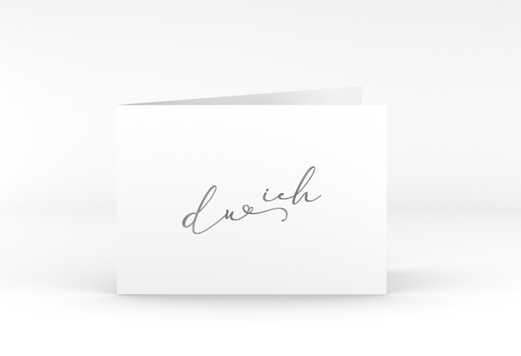 Hochzeitseinladung Zweisamkeit A6 Klappkarte quer silber im minimalistischen Stil mit Aufschrift du & ich