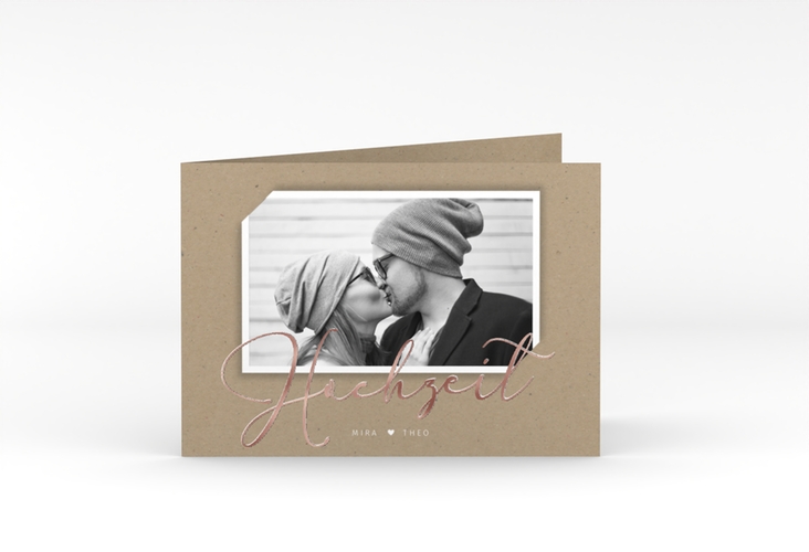 Hochzeitseinladung Crafty A6 Klappkarte quer rosegold mit Foto