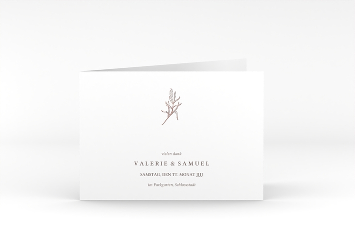 Danksagungskarte Hochzeit Ivy A6 Klappkarte quer rosegold minimalistisch mit kleiner botanischer Illustration