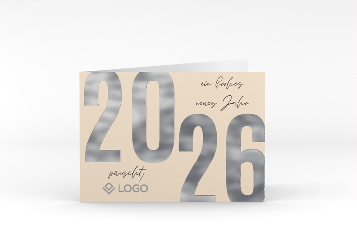 Geschäftliche Weihnachtskarte Jahresanfang A6 Klappkarte quer silber