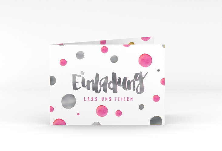 Einladung 40. Geburtstag Dots A6 Klappkarte quer silber