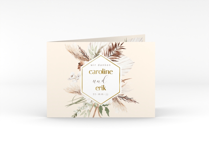 Danksagungskarte Hochzeit Bohemian A6 Klappkarte quer gold mit Pampasgras