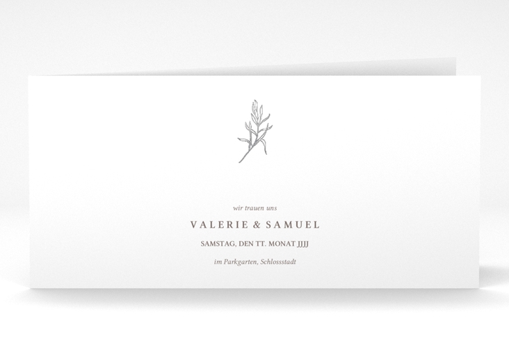 Hochzeitseinladung Ivy lange Klappkarte quer silber minimalistisch mit kleiner botanischer Illustration