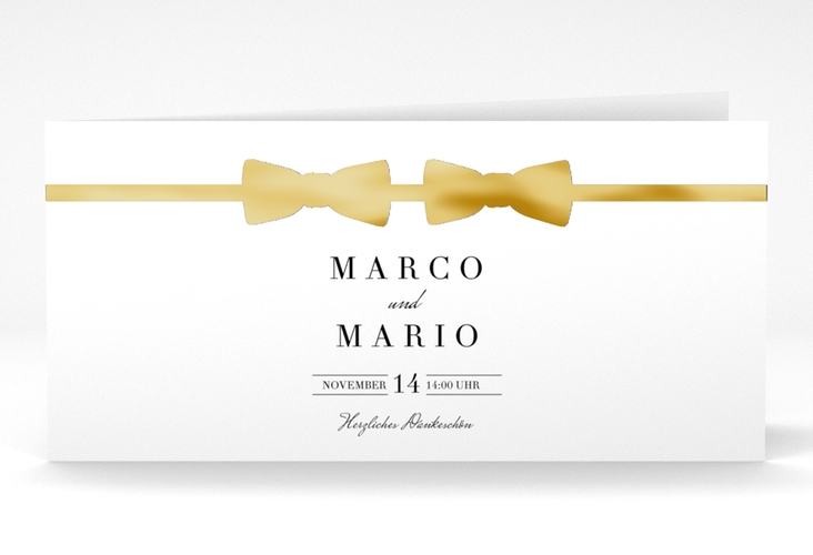 Danksagungskarte Hochzeit Suits lange Klappkarte quer gold