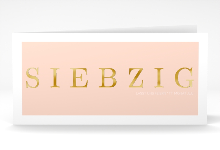 Einladung 70. Geburtstag Schlicht lange Klappkarte quer gold