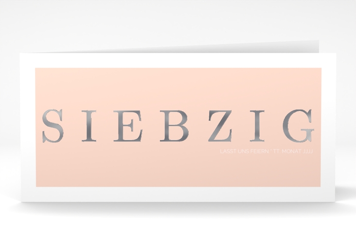 Einladung 70. Geburtstag Schlicht lange Klappkarte quer silber