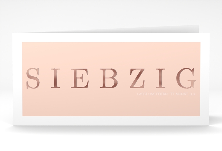 Einladung 70. Geburtstag Schlicht lange Klappkarte quer rosegold