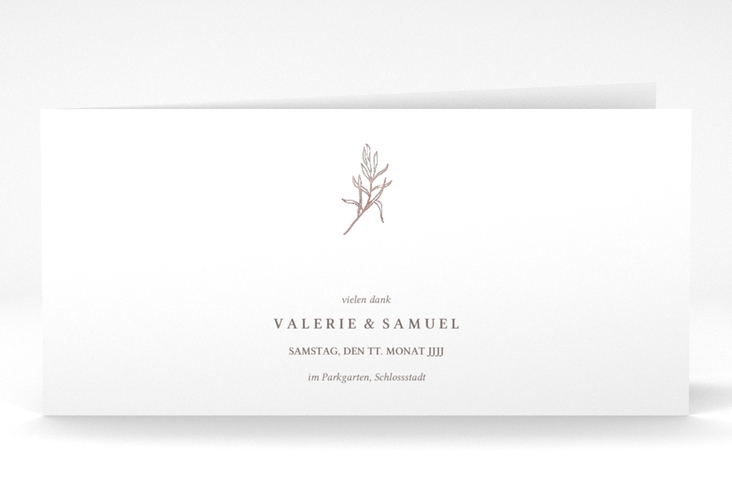 Danksagungskarte Ivy lange Klappkarte quer rosegold minimalistisch mit kleiner botanischer Illustration