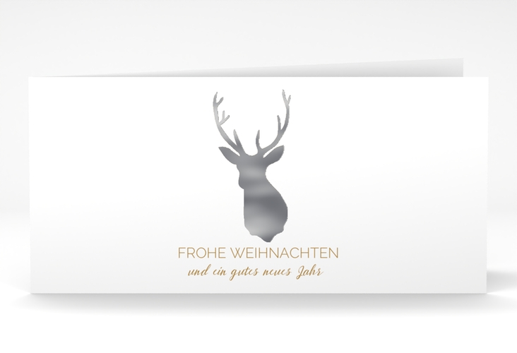 Geschäftliche Weihnachtskarte Deer lange Klappkarte quer silber